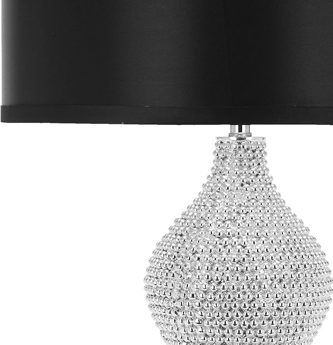SAFAVIEH Lighting Collection Nicole Modern Silver Bead Base/ Black Shade 25-inch Bedroom Living Room Home Office Desk Nightstand Table Lamp Set of 2 (LED Bulbs Included)