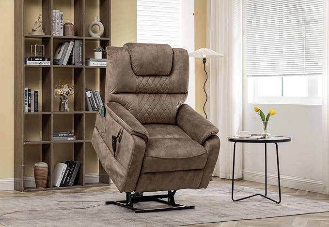 Lift Chair Recliner Lay Flat 180-Degree, Heavy Duty, Infinite Position Electric Recliner Chair Lift Chair with Massage and Heat, Dual Motor Power Stand Up Lifting Recliners for Seniors (Brown)