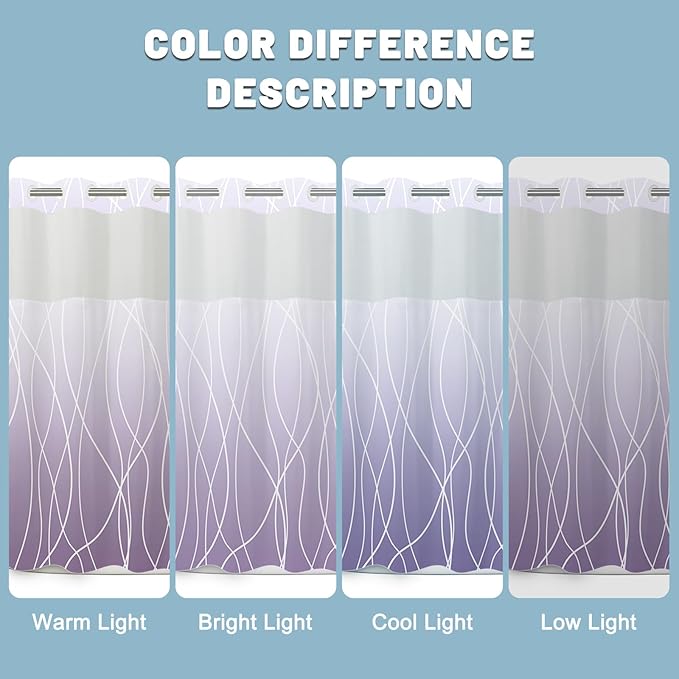 No Hook Ombre Purple Striped Shower Curtain with Snap in Liner Set - Hotel Shower Curtain and Liner Set with See Through Mesh Top Window,Machine Washable, 71x74 INCH