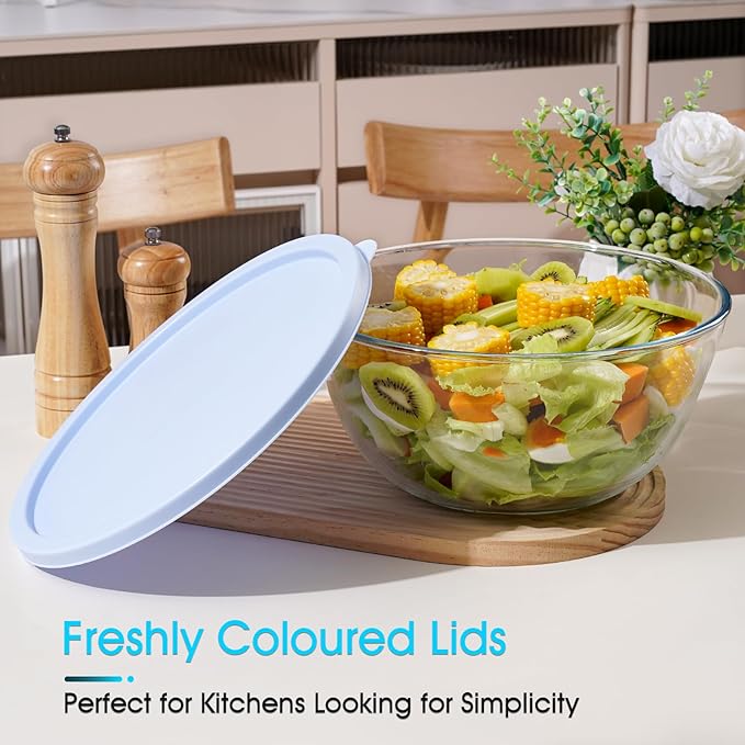 NUTRIUPS 4.7 Quart Large Glass Mixing Bowl with Lid, Deep Big Glass Bowl Large Salad Bowl (Twilight Purple)