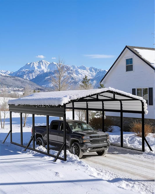 12x20 FT Metal Carport, Heavy Duty Carport with Reinforced Frame & Side Support Poles for All-Weather, Outdoor Car Port Suitable for Parking Pickup, Boat, Car, and Tractor