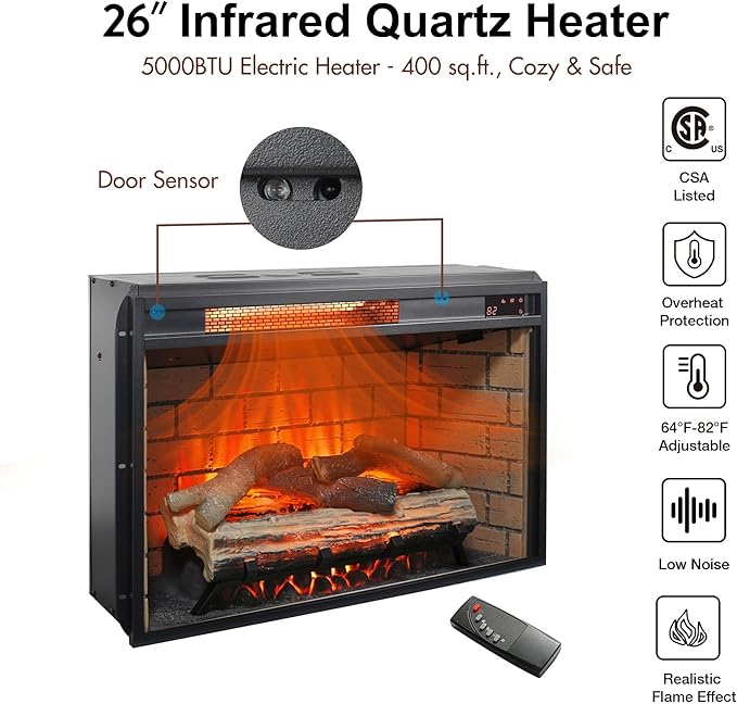 Fireplace TV Stand for 70" TV, Farmhouse Entertainment Center with 26” Fireplace Heater, Auto-Power-Off Door Sensor, TV Console with Sliding Barn Door, Adjustable Shelves, Jasmine White