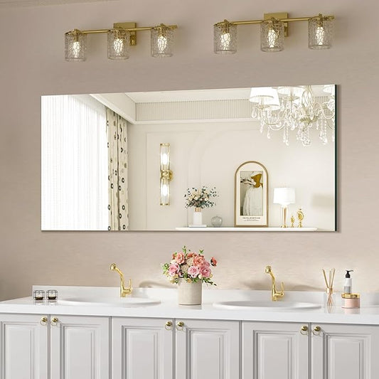 Mirrorons Large Vanity Mirror 60" x 28", Bathroom Vanity Mirror with Frameless Polished Edge, Hangs Horizontally or Vertically. Upgraded Shatterproof Bathroom Mirrors for Wall.