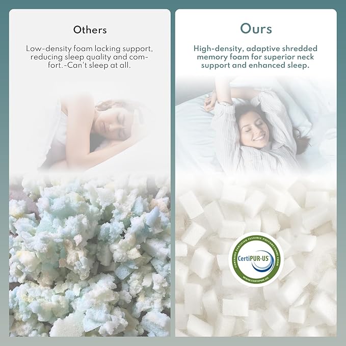 COZSINOOR Cooling Pillows Queen Size Set of 2 for Sleeping - Adjustable Shredded Memory Foam Pillows 2 Pack, Cool Pillow for Back, Side and Stomach Sleepers, Bed Pillow Removable Cover Washable