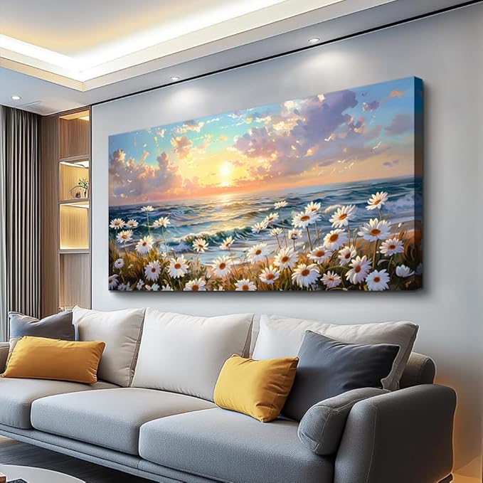 PHAOHUAXM Large Canvas Wall Art For Living Room Bedroom Wall Decor Home Office A Landscape Painting Of A Sea Of White Flowers Painting Room Bathroom Dining Room Artwork Picture Wall Decor 20x40 In