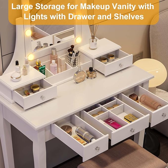 Vanity Desk with Mirror and Lights Makeup Vanity with Lights and Drawers Makeup Vanity Table with Lights Make Up Vanity Desk and Stool Set