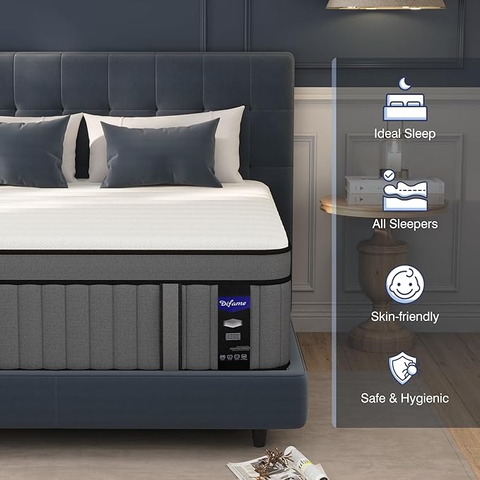 DIFAME California King Size Mattress,14 inch Cal King Mattress in a Box,Hybrid Mattresses with Gel Memory Foam & Pocket Springs, Pressure Relief, Cooling, Enhanced Edge Support,Firm