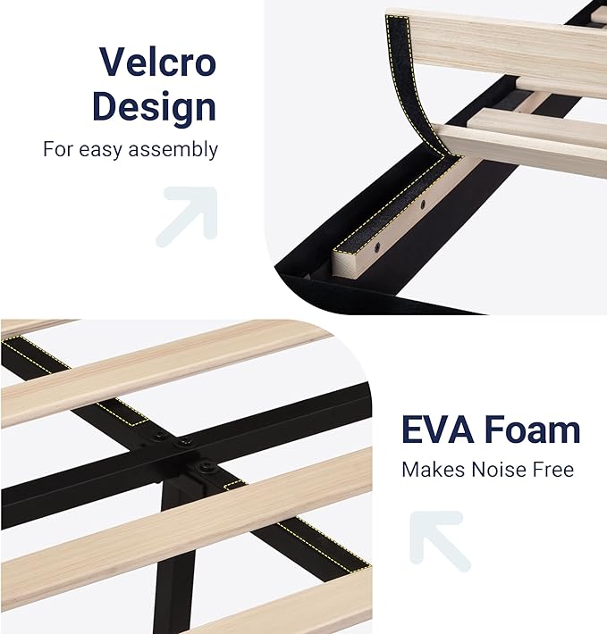 Allewie King Size Platform Bed Frame with Velvet Upholstered Headboard and Wooden Slats Support, Fully Upholstered Mattress Foundation/No Box Spring Needed/Easy Assembly, Black