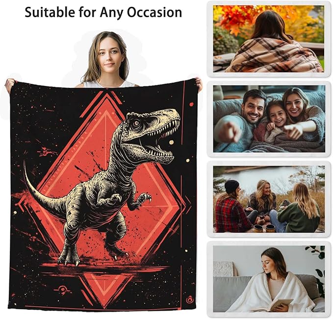 Dinosaur Throw Blanket for Adults and Kids, Dinosaur Gifts for Women, Men, Boys and Girls, Cozy for Bedding and Room Decor, Polyester, Machine Wash Bedrooms, Living Room Decor, 50x60 Inches