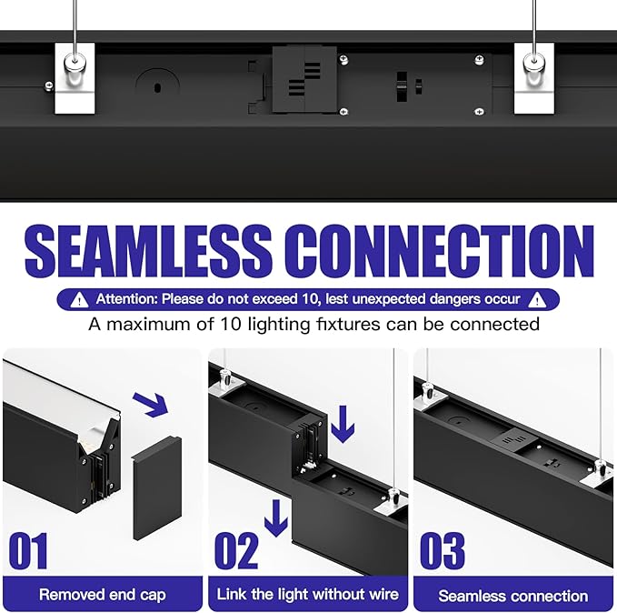 JTT 4FT LED Linear Light, 30W/40W/50W 3CCT 3000K/4000K/5000K CCT Selectable, 6250 LM Linkable Office Shop Light Fixture, ETL Listed Dimmable Architectural LED Suspension Office Lighting Fixture