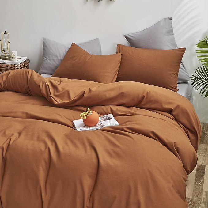 Cottonight Pumpkin Comforter Queen Rust Caramel Bedding Comforter Set Women Men Terracotta Blanket Quilts Soft Breathable Solid Burnt Orange Comforter Set Reddish Brown Bedding Set