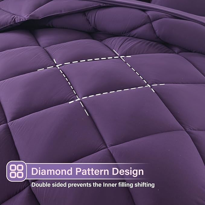 Cosybay Bed in a Bag King Comforter Sets 7pcs All Season Solid Down Alternative Bedding Sets Purple with Comforter, Pillow Shams, Flat Sheet, Fitted Sheet and Pillowcases