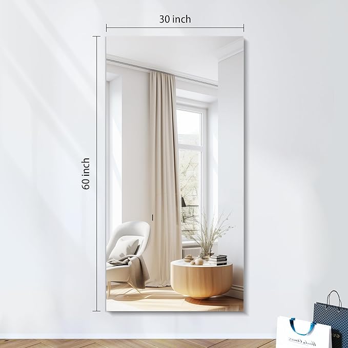 KOCUUY Large Frameless Mirror,60x30 Inch Rectangle Bathroom Vanity Mirror for Over Sink, Upgraded Shatterproof Unframed Design for Bedroom, Living Room, Entryway
