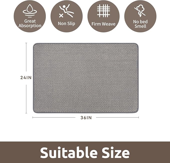 AMOAMI Chenille Bath Mat Super Absorbent Bathroom Mat Quick Dry Bath Mats for Bathroom Rubber Backed Bathroom Rugs Non Slip Washable Fit Under Door, Front of Bathtub, Sink, LIGHTGREY&Beige 24"x36"