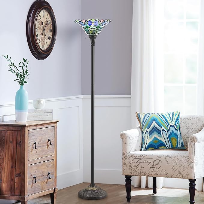 Luvkczc Tiffany Torchiere Floor Lamp - 70" Victorian Stained Glass Lamp Antique Tiffany Style Standing Light for Home,Office,Hotel Decor