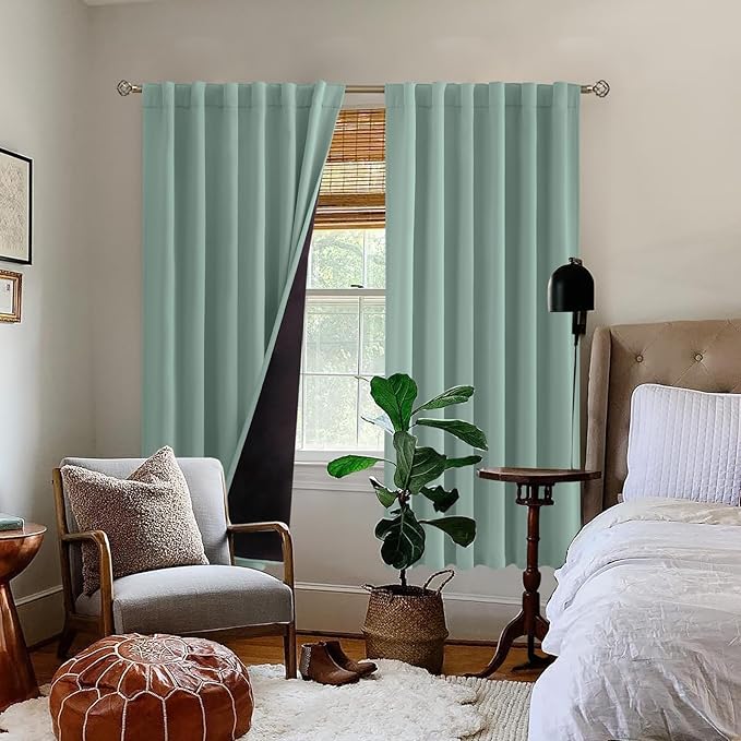 BGment Blackout Curtains with Thermal Insulation Liner Curtains 72 Inches Long, Rod Pocket and Back Tab Double Layer Room Darkening Window Curtain for Bedroom(52 x 72 Inch, 2 Panels, Frosty Green)