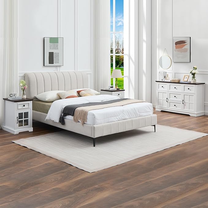 5+2 Dresser for Bedroom, White Dressers Storage with Wooden Drawers and Cross Door, TV Stand Chest of Drawers for Bedroom, Living Room