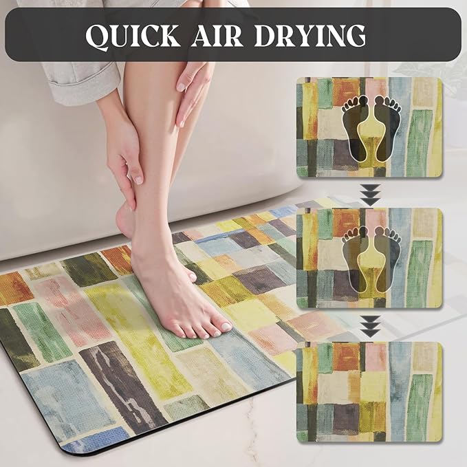 MontVoo -Bath Mat-Non Slip Thin Bathroom Rugs Fit Under Door- Quick Dry Absorbent Faux Suede Surface Grey Bathroom Floor Mats-Shower Rug for in Front of Bathtub Shower Colorful Plaid 17x27.5