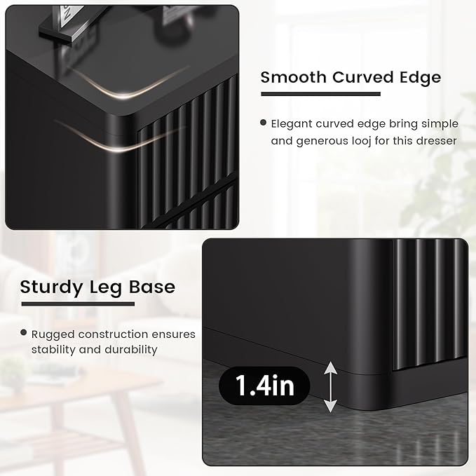 Fluted 9 Drawers Dresser, Wooden Dresser for Bedroom, Curved Profile Design, 57" Wide Modern Chest of Drawers with Texture, Large Dressers TV Stand with Organizer, Black