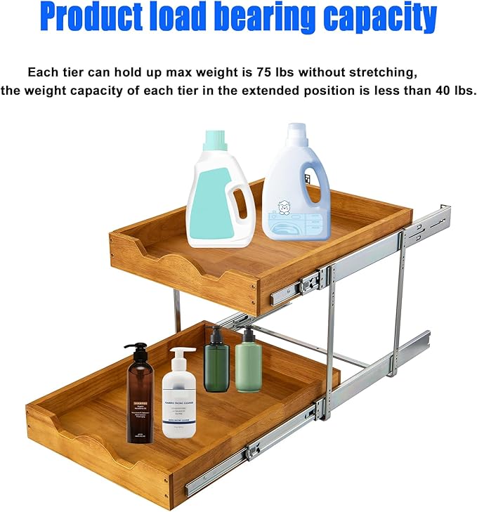 DINDON 2 Tier Wood Pull Out Cabinet Organizer (11" W x 18" D) Slide Out Wood Drawer, Two Tier Pull Out Shelf Organization and Storage…