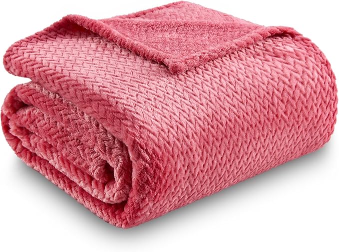 NEWCOSPLAY Super Soft Throw Blanket Coral Pink Premium Silky Flannel Fleece Leaves Pattern Lightweight Bed Blanket All Season Use (Coral Pink, Throw(50"x60"))
