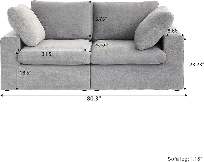 JACH Modular Sectional Couch, Love Seat Sofas, Modern Convertible Cloud Couch, Cushion Covers Removable, Comfy Sectional Sofa for Living Room Apartment (Grey)