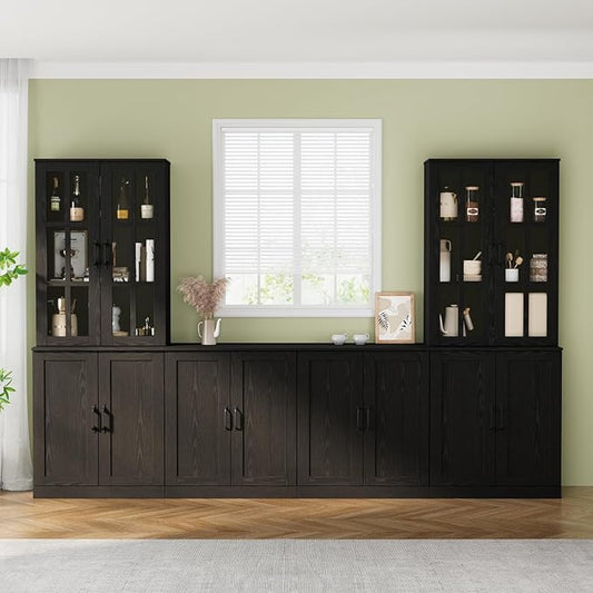 VOWNER 95" TV Stand for TVs up to 75", 4-Piece TV Hutch with Cabinets, Entertainment Center with Bookshelves, Modular TV Console for Living Room (2D+2H 黑)