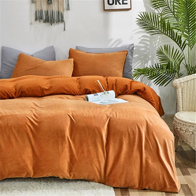 Cottonight Caramel Velvet Comforter King Burnt Orange Bedding Flannel Plush Fluffy Winter Quilts Blanket Soft Warm Reddish Terracotta Set for Women & Men