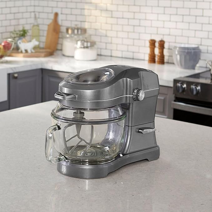 Kenmore 500W Oviation Stand Mixer - 10 Speed Mixing, Tilt-Head, Handheld Glass Bowl With Pouring Top Splash Guard, Flat Beater, Whisk, Dough Hook Attachments Countertop Kitchen Appliance, 5QT Grey