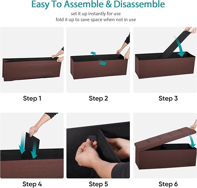 SUPER DEAL 43 Inches Folding Storage Ottoman Bench, Linen Footrest with Divider Foam Padded Seat Long Storage Chest Box for Living Room Bedroom Entryway, 660 lbs Capacity 15" x 43" x 15" Brown