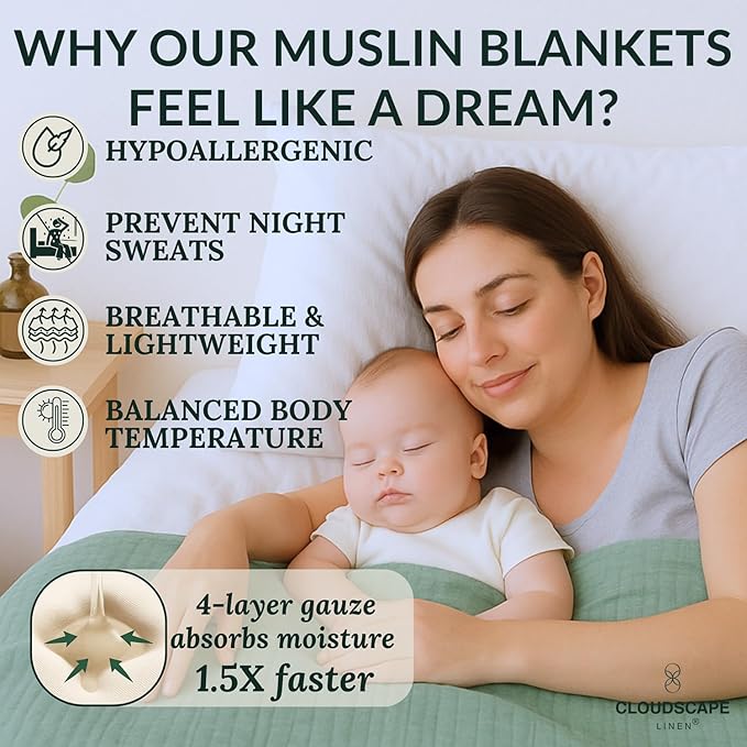 Soft 4 Layer Muslin Cotton Blanket King Size,100% Cotton Blanket, Lightweight and Breathable for All Season, Best for Spring, 92x108, Seafoam Green
