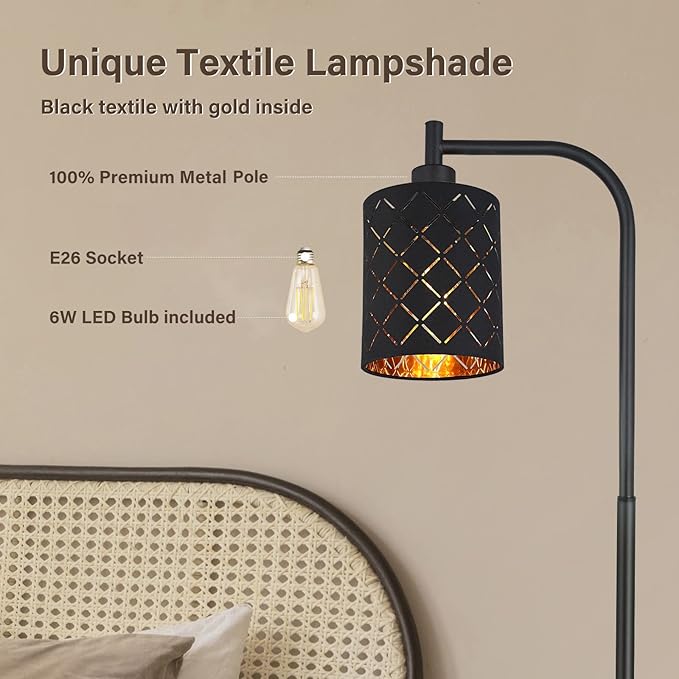 Gothic Floor Lamp with Laser-Cutout Lampshade, LED Standing Lamp for Living Room & Bedroom, 67 Inch Black Arc Modern Farmhouse Lamp with Foot Switch, E26 Base Socket, Perfect for Magic Decor Lamps