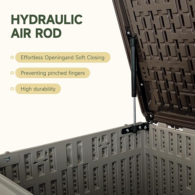 120 Gallon Resin Deck Box, Double Layer Waterproof & Outdoor Indoor Lockable Storage Box for Patio Furniture Cushions Garden Tools (Brown)