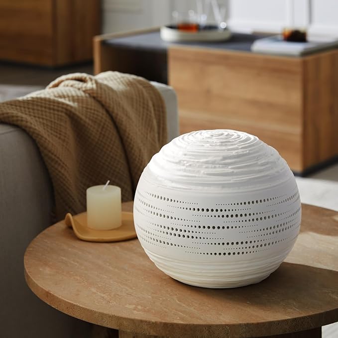 RONDURE 8.7" Modern Ceramic Table Lamp, Modern Bedside Lamps for Bedroom, Living Room and Nightstand, White Translucent Ceramic Shade, Warm Ambient Lighting, Home Decor