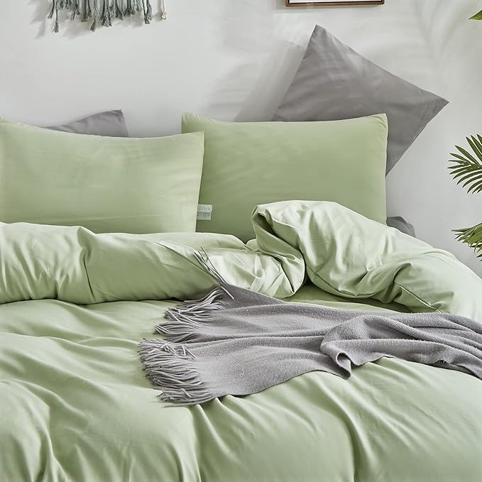 CLOTHKNOW Green King Comforter Set 3Pcs Sage Green Bedding Comforter Sets Pale Green Comforter King Soft Light Green King Size Comforter Set