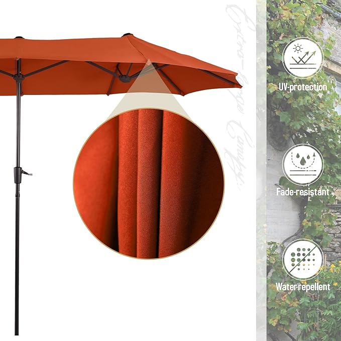 Patio Outdoor Table and Chairs Set with Umbrella Orange Red, Patio Dining Sets for 6, 7 Pieces Patio Table Set Clearance for Backyard Deck Porch Outside, Metal Table with Hole & Rattan Chairs