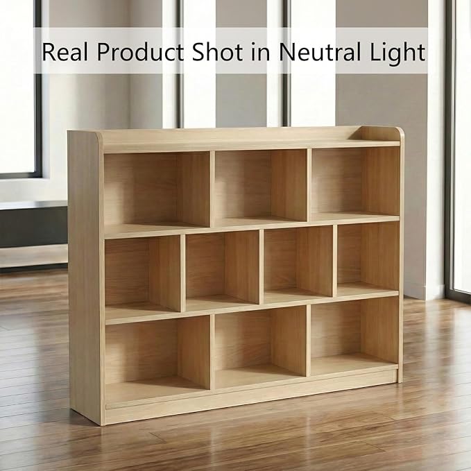 Oak Bookshelf, Wood Bookcase with 3 Tier Open Shelves, 10-Cube Minimalist Storage Shelf for Living Room, Bedroom, 55.1" W x 42.5" H