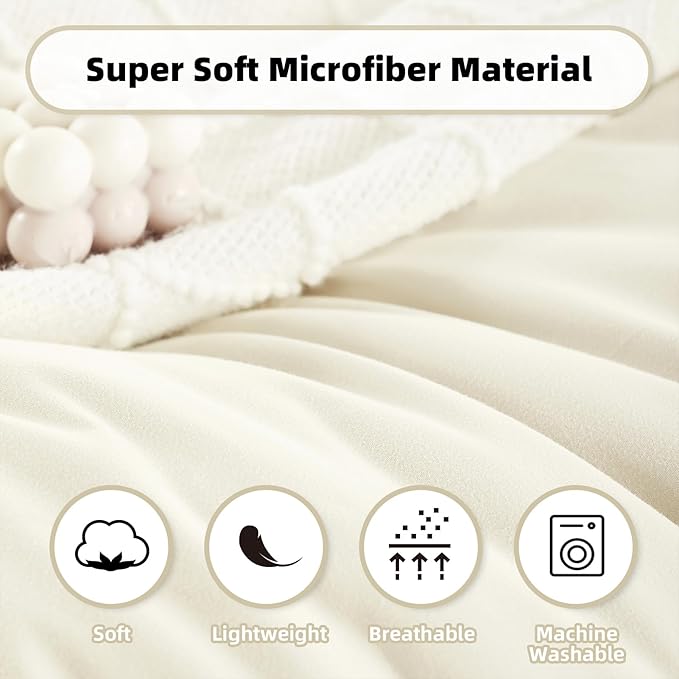 Weigelia Twin Bedding Set Microfiber 5 Pieces Ivory Twin Bedding Set All Season Soft Lightweight Comforter Set Bed in a Bag Twin Set with Comforters, Flat & Fitted Sheets, Pillowcases & Shams