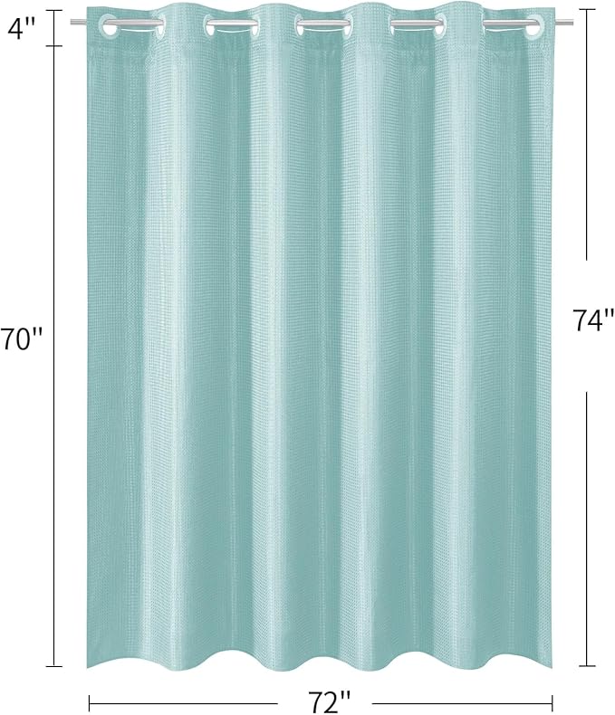 MitoVilla Teal No Hooks Needed Waffle Shower Curtain with Snap-in Liner, Turquoise Modern Waffle Weave Heavy Fabric Cloth Shower Curtain for Aqua Luxury Neutral Hotel Spa Bathroom Decor, 72 x 74