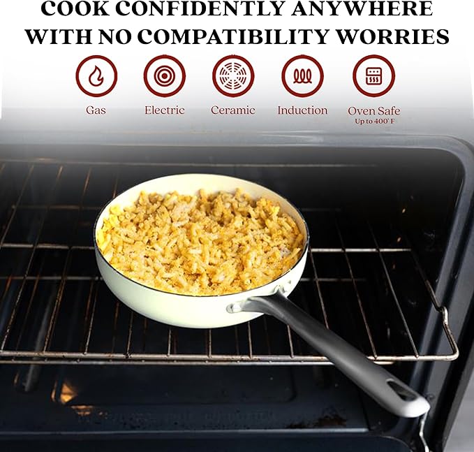 Alva Mobi 8-Piece Ceramic Cookware Set – PFAS-Free, Nonstick & Non-Toxic – Oven & Induction Safe – Scratch-Resistant, Diamond-Reinforced, Dishwasher Safe – Elegant Cannoli Cream