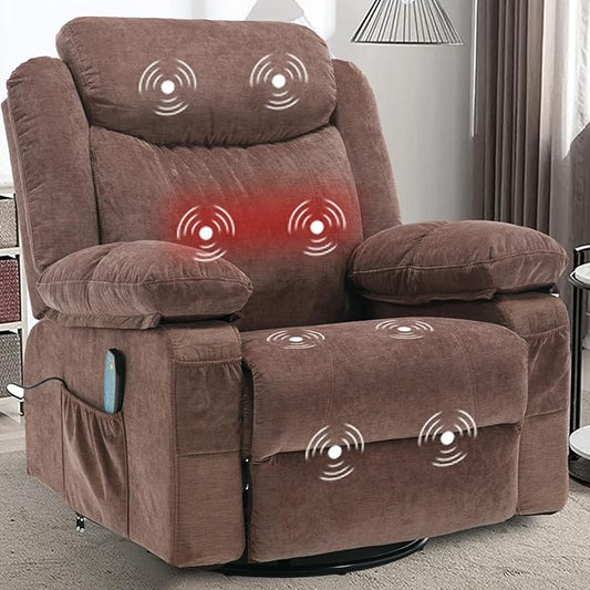 Overstuffed Rocker Recliner Chair with Massage and Heat, Oversized Reclining Swivel Single Sofa, Fabric Rocking Manual Home Theater Recliners Lounge Chairs for Adults Living Room