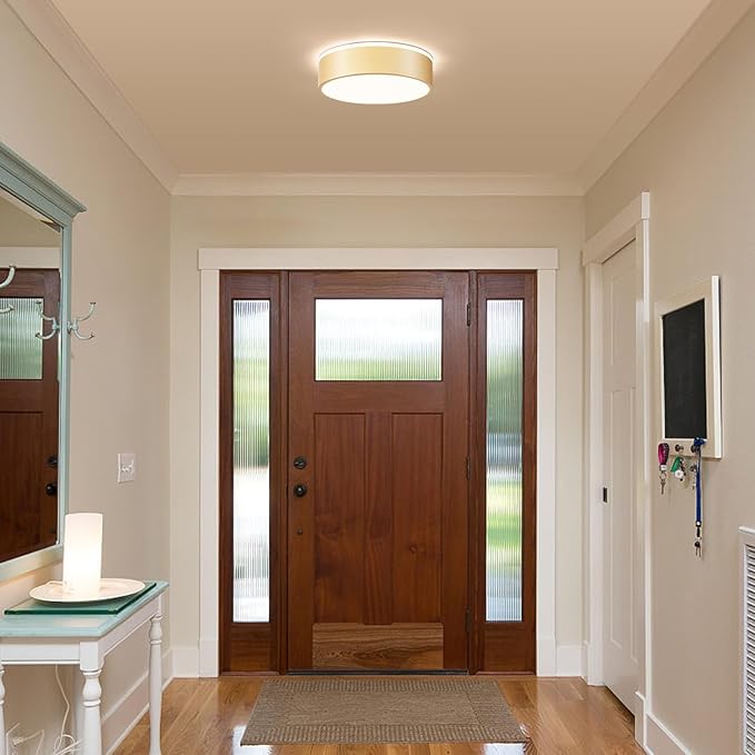 Vikaey Gold LED Ceiling Light, Modern Flush Mount Ceiling Light Fixture, Minimalist Round Metal Lighting Fixture Ceiling Lamp for Hallway, Entryway, Bedroom, Balcony, 11.81 Inch