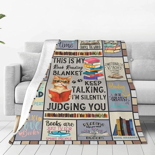 Wsradto Book Blanket Bookworm Throw Blanket Reading Lovers Gifts for Bookish Reader Librarian Plush Fleece Flannel for Couch Sofa Bed Room Decor 60"X80"