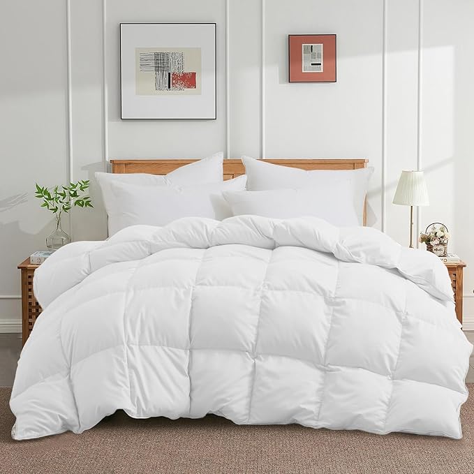 Joysoul Queen Size Down Comforter - All Season Ultra Soft Goose Down & Feather Fiber Fill, Luxury Hotel White Duvet Insert with Corner Tabs (88" X 88")