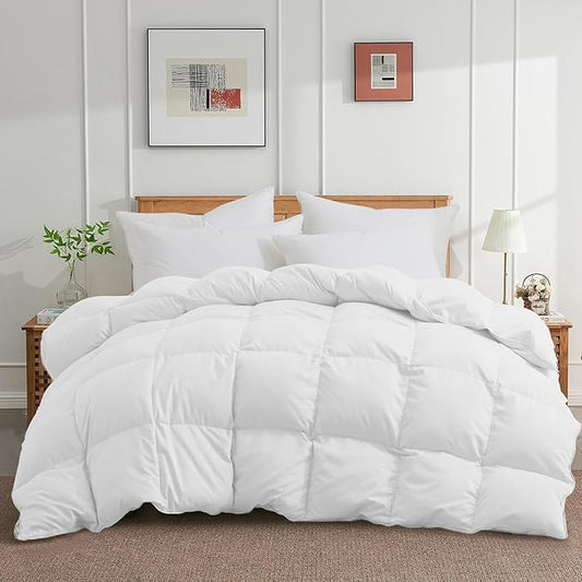 Joysoul King Size Down Comforter - All Season Ultra Soft Goose Down & Feather Fiber Fill, Luxury Hotel White Duvet Insert with Corner Tabs (104" X 88")