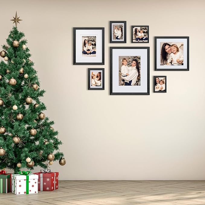 Egofine 4x6 Picture Frame Made of Solid Wood with Plexiglass, Display Pictures 3.5x5 with Mat or 4x6 Without Mat for Tabletop and Wall Mounting, Rustic Black