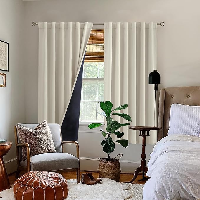 BGment 100% Room Darkening Thermal Insulated Blackout Curtains 63 Inches Long with Liner, Rod Pocket and Back Tab Double Layer Noise Reduce Curtains for Bedroom (52 x 63 Inch, 2 Panels, Cashmere)