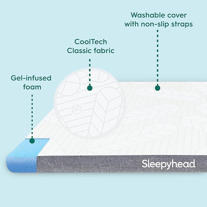 Sleepyhead Twin 3 Inch Gel Memory Foam Mattress Topper for College Dorm – Thick, Cooling & Comfortable Mattress Pad with Washable Cover – Dorm Room Essentials for College Students (Twin 3")
