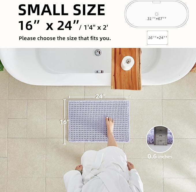 Waffle Bath Mat, Boho Bathroom Rugs Non Slip Washable Super Absorbent Quick Dry Cute Bath Mat Farmhouse Bathroom Decor, 24''x16'' Lavender Cream