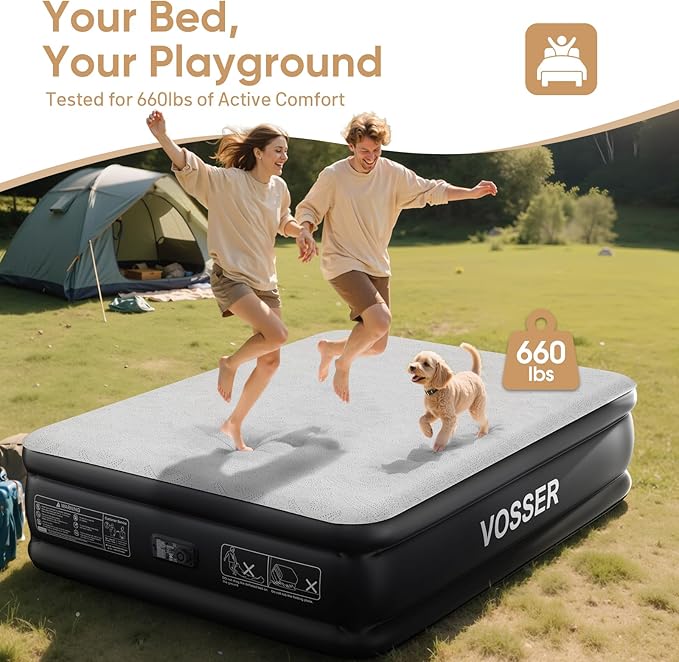 Queen Air Mattress with Built-in Pump,18'' Foam Topper Blow Up Mattress,Luxury Inflatable Mattress 2 Mins Self-Inflation/Deflation - Breathable and Flatness-Free for Camping, Home & Guests